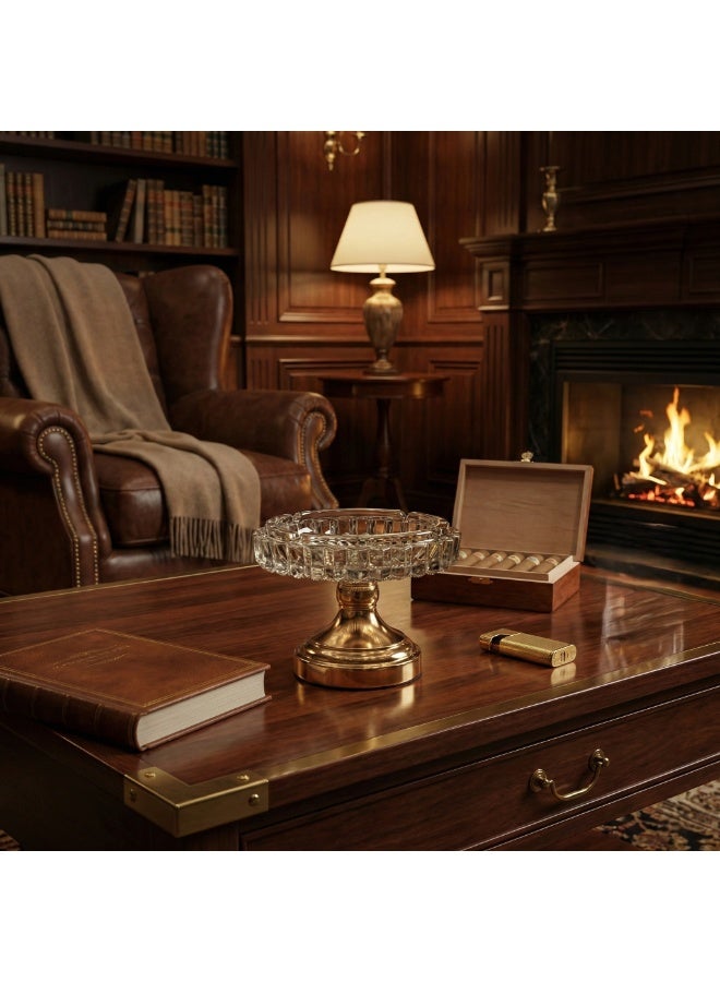 طفاية كريستال فاخرة بقاعدة نحاسية  تصميم دائري أنيق للمنزل والمكتب - Image 2